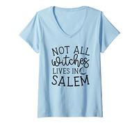 Mujer Not All Witches Live In Salem Halloween Espeluznante Lindo Divertido Camiseta Cuello V