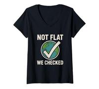 Mujer Not Flat We Checked - Divertido Globo terrestre Plano astronomía Camiseta Cuello V