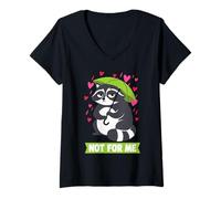 Mujer Not For Me Funny Grouchy Raccoon Anti-Valentine Humor Camiseta Cuello V