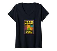 Mujer Not Hoarding If It's Yarn Funny Cat Knitting Crochet Lover Camiseta Cuello V