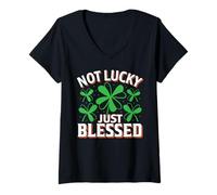 Mujer Not Lucky Just Blessed Día de San Patricio Mamá Niños Niñas Camiseta Cuello V