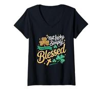 Mujer Not Lucky Simply Blessed Romans 4:7-8 Christian Clover Faith Camiseta Cuello V