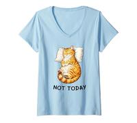 Mujer Not Today Lazy Sleeping Orange Cat Meme Funny Morning Mood Camiseta Cuello V