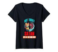 Mujer NOT TODAY SATAN MY CAT GOT HERE FIRST Camiseta Cuello V