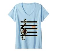 Mujer NOTACIÓN MUSICAL DESCANSO ENTERO CAFÉ PAUSA MÚSICA Camiseta Cuello V