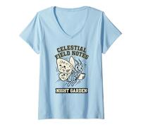 Mujer Notas de Campo Celestial Luna Moth Art Camiseta Cuello V