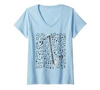 Mujer Notas Musicales de Clarinete bajo, músico Camiseta Cuello V