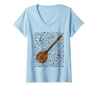 Mujer Notas Musicales de mandolina de octava, músico folclórico Camiseta Cuello V