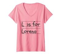 Mujer Novedad L is for Lorena Nombre Personalizado niña Escuela Profesora Camiseta Cuello V, Rosado, M