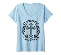 Mujer Novedad Religiosa católica de San Gregorio ruega por Nosotros Camiseta Cuello V