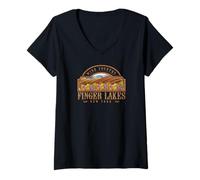 Mujer Novedoso Recuerdo campestre con degustación de vinos de Finger Lakes, Nueva York Camiseta Cuello V