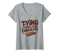 Mujer Novia Divertida Atando El Nudo Comiendo Chocolate Boda Humor Camiseta Cuello V