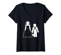 Mujer Novia se casó con el novio con correa Camiseta Cuello V