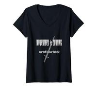 Mujer Noviembre se Acerca - Nuestro Voto es Nuestra Espada Camiseta Cuello V