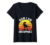 Mujer Now I Am Unstoppable - Divertido refrán T-Rex Novedad Dinosaurio Camiseta Cuello V
