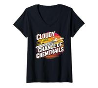 Mujer Nublado con Una Posibilidad De Chemtrails Funny Conspiracy Camiseta Cuello V