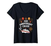 Mujer Nuestra celebración náutica de Crucero de Aniversario, Pareja a Juego Camiseta Cuello V