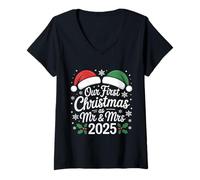 Mujer Nuestra Primera Navidad como Señor Y Señora 2025 Camiseta Cuello V