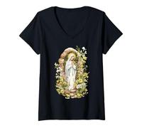 Mujer Nuestra Señora de Lourdes Inmaculada Santísima Madre María Católica Camiseta Cuello V