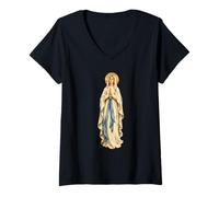 Mujer Nuestra Señora de Lourdes Santa María Poderoso Símbolo Madre María Camiseta Cuello V