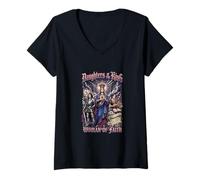Mujer Nuestra Señora la Santísima Madre Santa Juana de Arco Católica Camiseta Cuello V