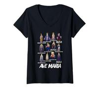 Mujer Nuestra Señora la Santísima Madre Títulos Marianos Latinos Católica Camiseta Cuello V