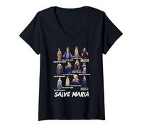 Mujer Nuestra Señora la Santísima Madre Títulos Marianos Latinos Católica Camiseta Cuello V