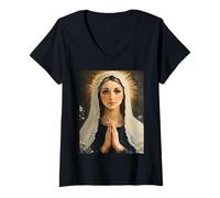 Mujer Nuestra Señora, Santísima Madre, Reina del Cielo, María Inmaculada Camiseta Cuello V