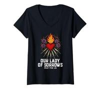 Mujer Nuestra Señora Siete Dolores Corazón Inmaculado Diseño Latino Camiseta Cuello V