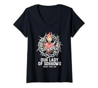 Mujer Nuestra Señora Siete Dolores Corazón Inmaculado Diseño Latino Camiseta Cuello V