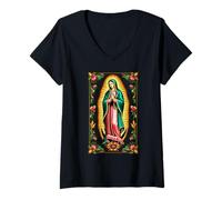 Mujer Nuestra Señora Virgen De Guadalupe Virgen María Católica Santa Arte Camiseta Cuello V