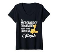 Mujer Nuestro Departamento de Microbiología confía en su estafilococo ex Celular Camiseta Cuello V