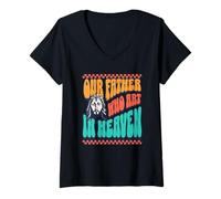 Mujer Nuestro Padre Que Arte En El Cielo Diversión Dios Retro Font Jesus Love Camiseta Cuello V