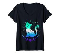 Mujer Nueva bandera azul del orgullo MLM masculino gay, gato de Camiseta Cuello V