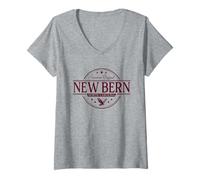 Mujer Nueva Berna Carolina del Norte - Etiqueta New Bern NC Camiseta Cuello V