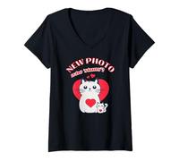 Mujer Nueva Foto Quién Brilla Gatito Amor Corazón Camiseta Cuello V