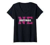 Mujer Nueva Inglaterra Softbol Vintage Rosa Estilo Animal NE State Art Camiseta Cuello V
