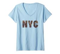 Mujer Nueva York Estados Unidos con Hermosos Edificios Camiseta Cuello V