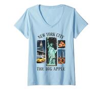 Mujer Nueva York Iconos Gran Manzana Arte Viaje Recuerdo Camiseta Cuello V