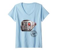 Mujer Nueva York Metro Tren Coche Retro Nueva York Metro Token Camiseta Cuello V