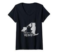 Mujer Nueva York se resiste a la protesta de la Rana No Kings Day Camiseta Cuello V