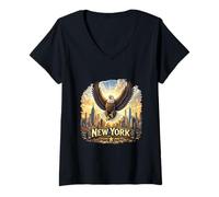 Mujer Nueva York Skyline Eagle Empire State Camiseta Cuello V