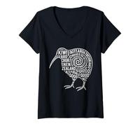 Mujer Nueva Zelanda Kiwi Word Cloud Camiseta Cuello V