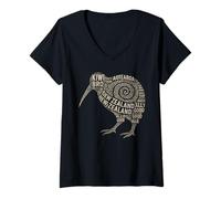 Mujer Nueva Zelanda Kiwi Word Cloud Camiseta Cuello V