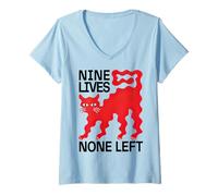 Mujer Nueve Vidas Ninguna Izquierda Gato Rojo Camiseta Cuello V