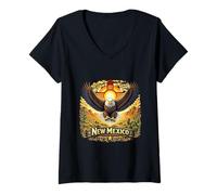 Mujer Nuevo México Desierto Eagle Zia Sol Símbolo Arte Camiseta Cuello V
