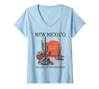 Mujer Nuevo México La Tierra del Encantamiento Roadrunner Cactus Vintage Camiseta Cuello V
