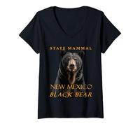 Mujer Nuevo México Territorio Animal El Oso De Color Negro Camiseta Cuello V