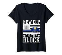 Mujer Nuevo policía en la policía de bloque Camiseta Cuello V