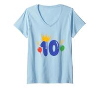 Mujer Número 10 con corona y globos - Celebración de cumpleaños Camiseta Cuello V